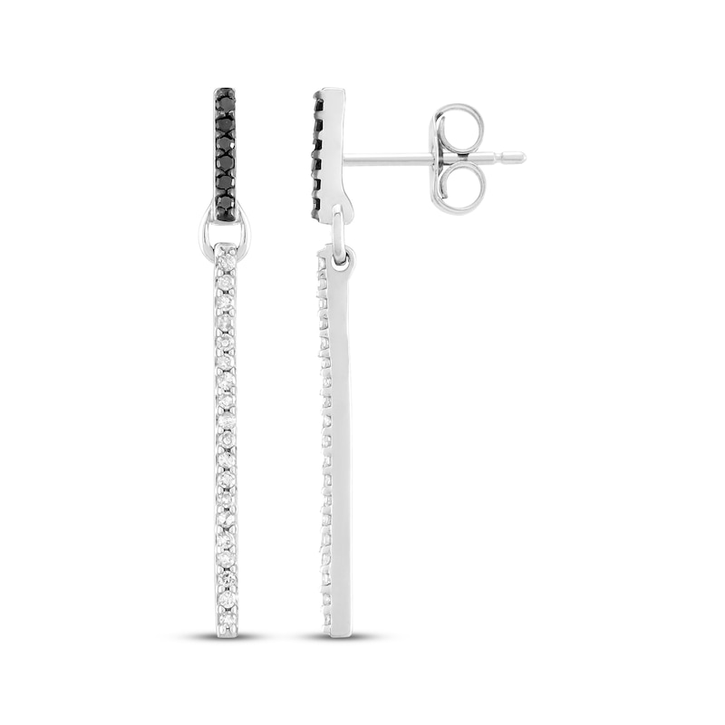 Main Image 3 of Black & White Diamond Vertical Bar Dangle Earrings 1/4 ct tw Sterling Silver
