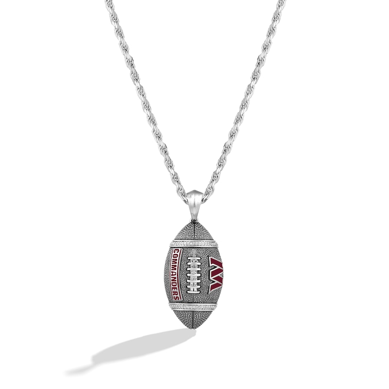 Main Image 1 of True Fans Washington Commanders 1/20 CT. T.W. Diamond Vertical Football Necklace in Sterling Silver