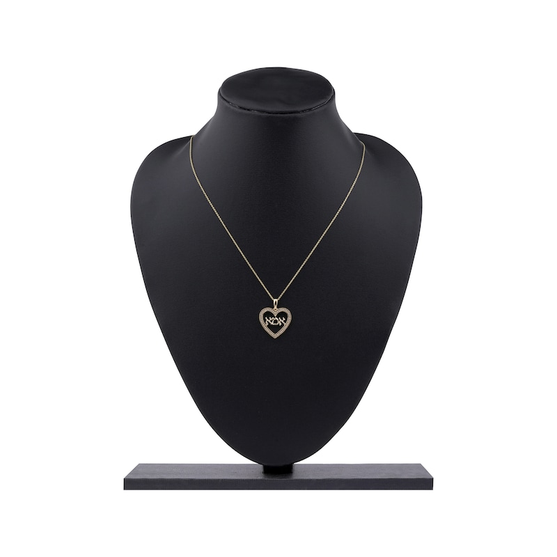 Main Image 5 of Diamond Hebrew "Mom" Heart Necklace 1/6 ct tw 10K Yellow Gold 18"