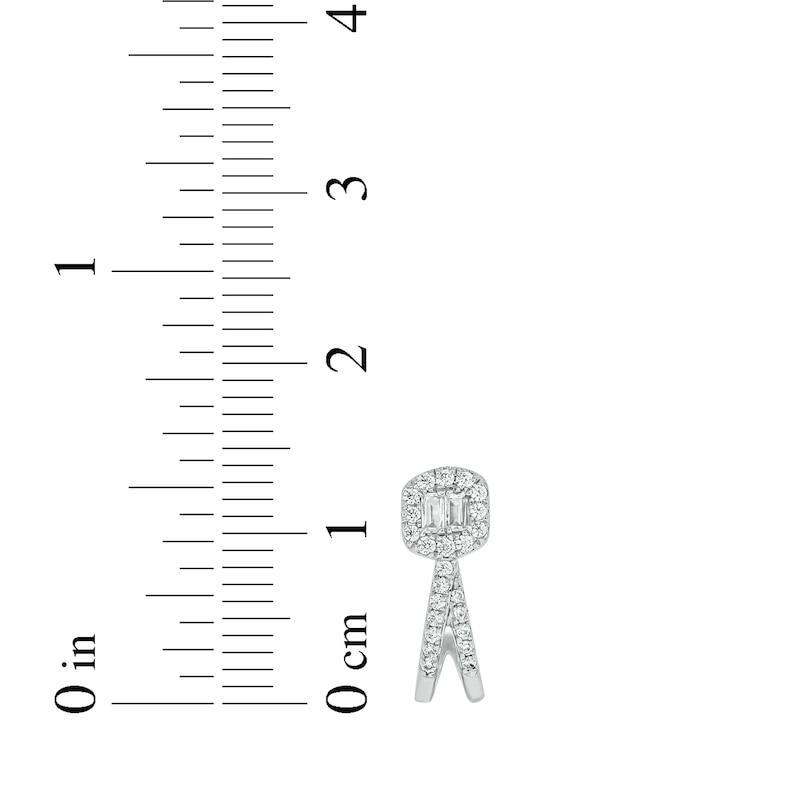 Main Image 4 of Baguette & Round-Cut Diamond Split J-Hoop Earrings 1/4 ct tw 10K White Gold