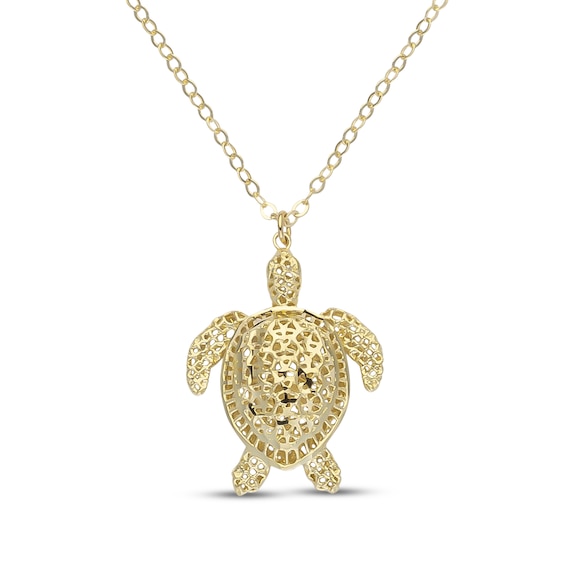 Diamond-Cut Turtle Necklace 14K Yellow Gold 18"
