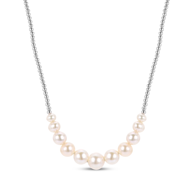Main Image 1 of Cultured Pearl & Bead Necklace Sterling Silver 18"