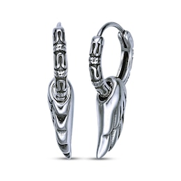 Men's Patterned Hoop Earrings with Wings Stainless Steel