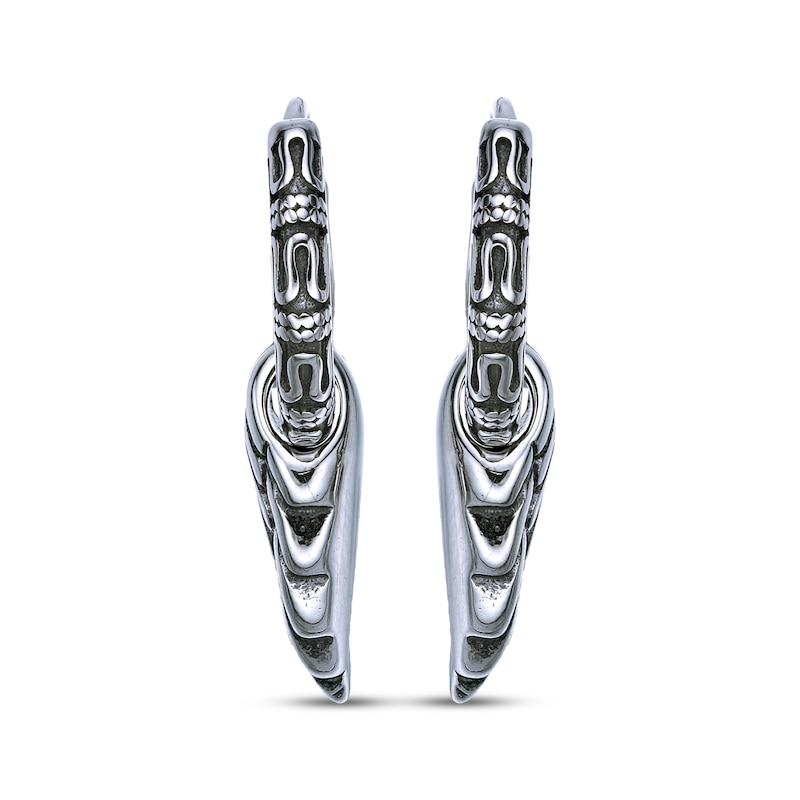 Main Image 2 of Men's Patterned Hoop Earrings with Wings Stainless Steel