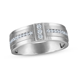 Now + Forever Men's Diamond Stepped Wedding Band 1/3 ct tw 10K White Gold