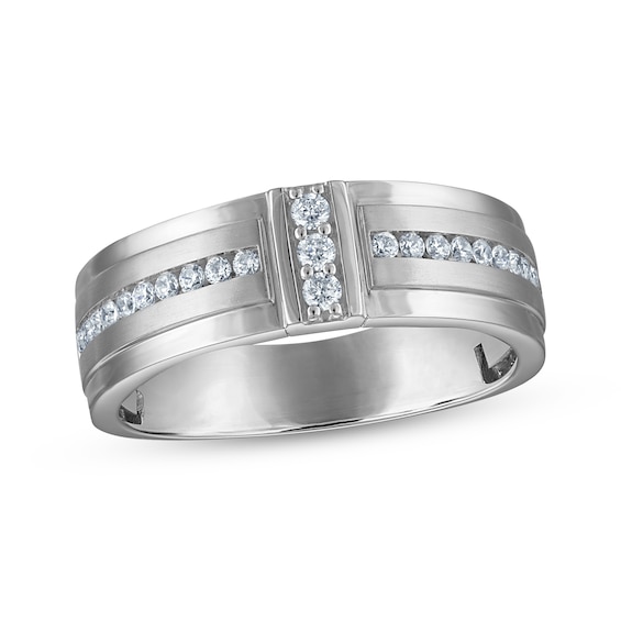 Now + Forever Men's Diamond Stepped Wedding Band 1/3 ct tw 10K White Gold