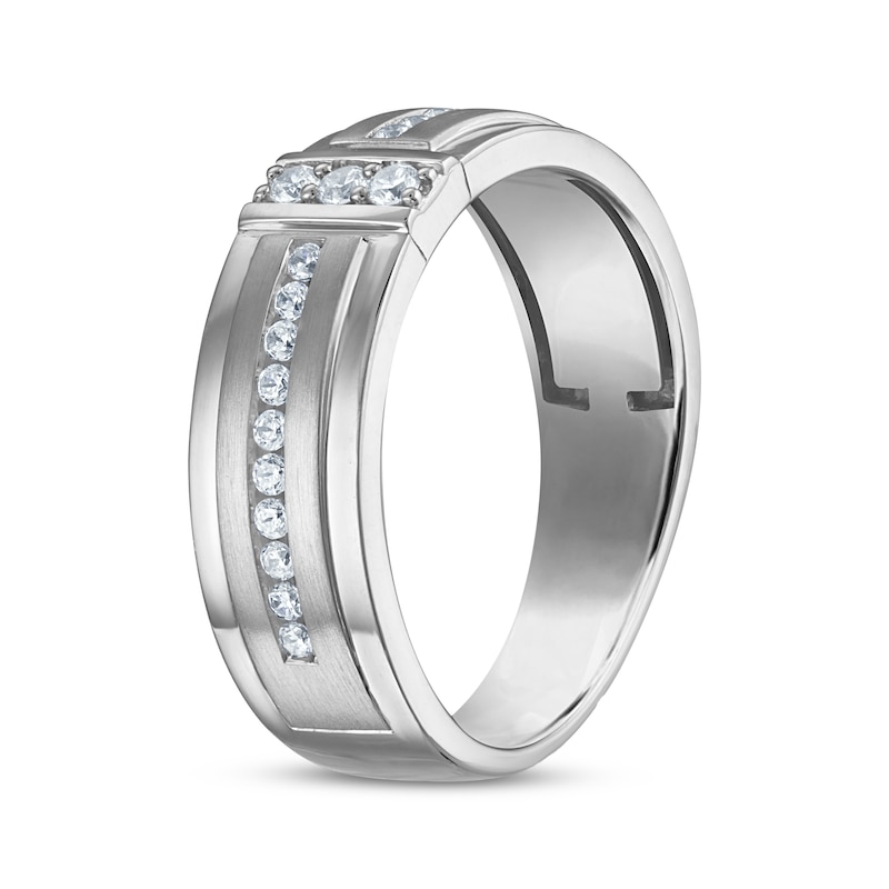 Main Image 2 of Now + Forever Men's Diamond Stepped Wedding Band 1/3 ct tw 10K White Gold