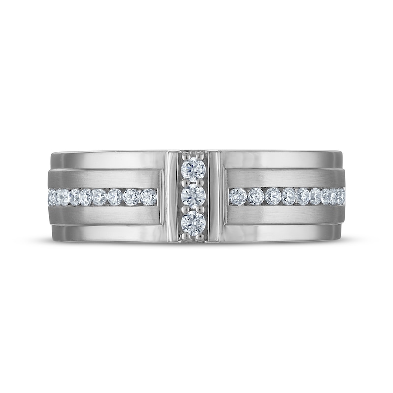 Main Image 3 of Now + Forever Men's Diamond Stepped Wedding Band 1/3 ct tw 10K White Gold