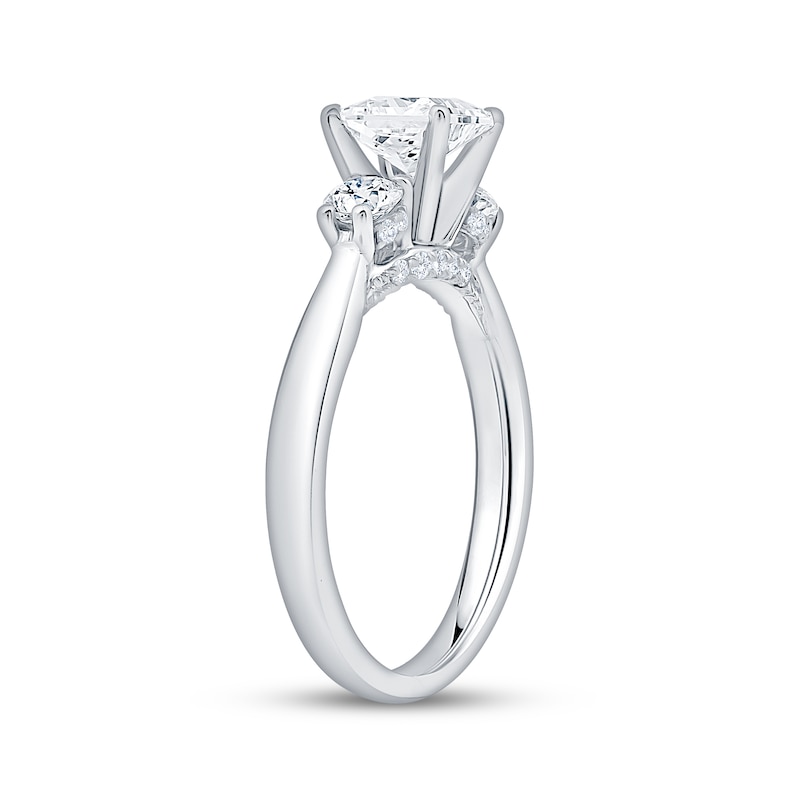 Main Image 2 of Certified Princess & Round-Cut Diamond Three Stone Engagement Ring 1-1/2 ct tw Platinum