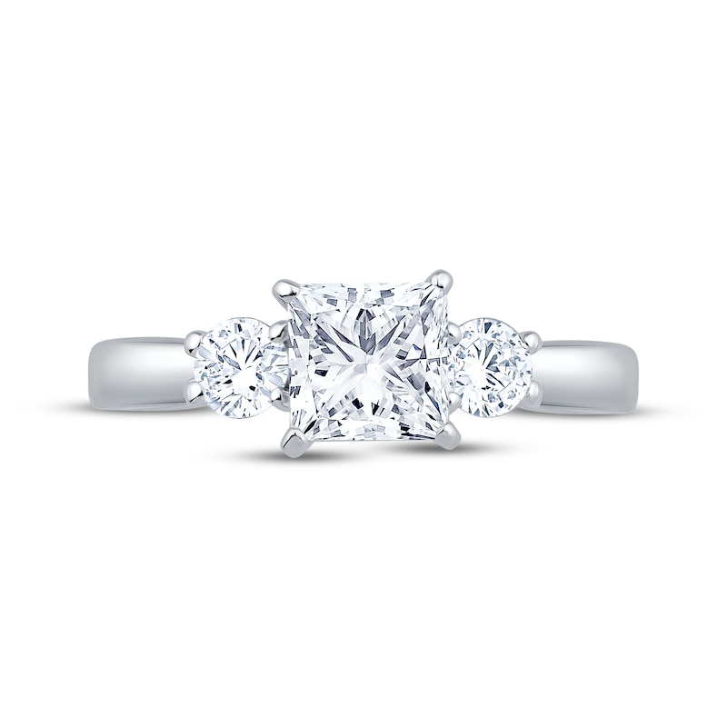 Main Image 3 of Certified Princess & Round-Cut Diamond Three Stone Engagement Ring 1-1/2 ct tw Platinum