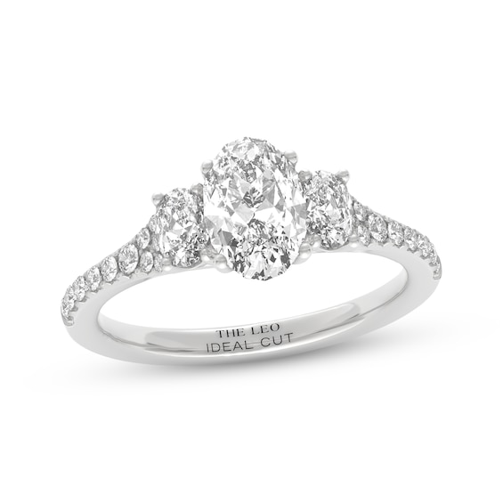 THE LEO Ideal Cut Diamond Oval-Cut Three-Stone Engagement Ring 1-1/3 ct tw 14K White Gold