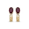 Thumbnail Image 2 of Oval-Cut Natural Ruby & Diamond Accent J-Hoop Chain Earrings 10K Yellow Gold