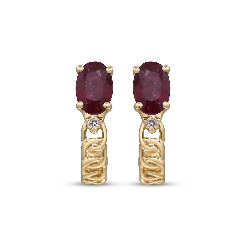 Main Image 2 of Oval-Cut Natural Ruby & Diamond Accent J-Hoop Chain Earrings 10K Yellow Gold