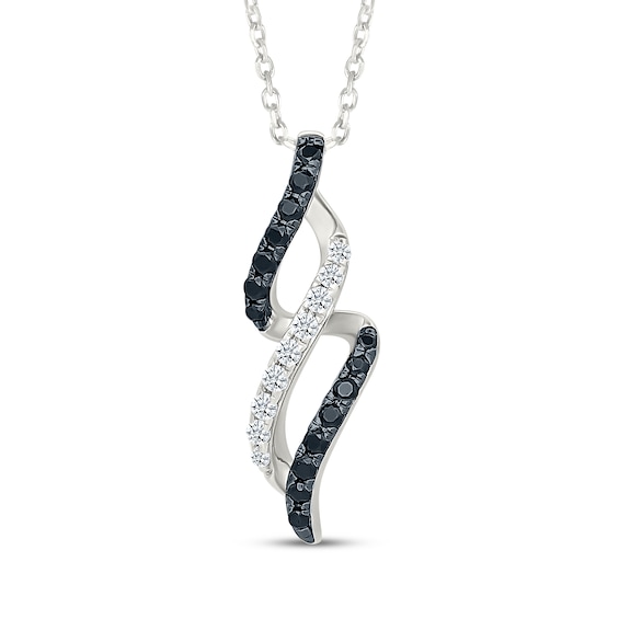 Black & White Diamond Twist Flame Necklace 1/3 ct tw Sterling Silver 18"