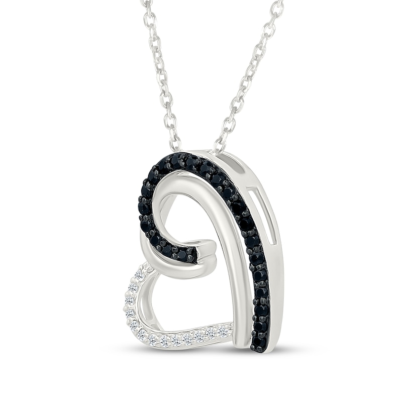 Main Image 2 of Black & White Tilted Diamond Heart Necklace 1/5 ct tw Sterling Silver 18"