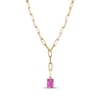 Thumbnail Image 1 of STUDIO BY KAY Emerald-Cut Pink Lab-Created Sapphire Y-Drop Necklace 24K Yellow Gold Vermeil Sterling Silver 18"