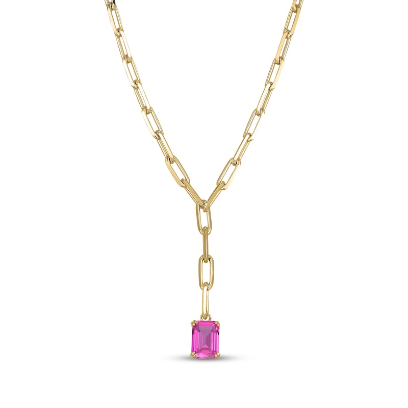 Main Image 1 of STUDIO BY KAY Emerald-Cut Pink Lab-Created Sapphire Y-Drop Necklace 24K Yellow Gold Vermeil Sterling Silver 18"