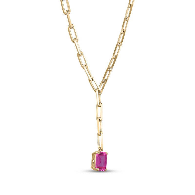 Main Image 2 of STUDIO BY KAY Emerald-Cut Pink Lab-Created Sapphire Y-Drop Necklace 24K Yellow Gold Vermeil Sterling Silver 18"
