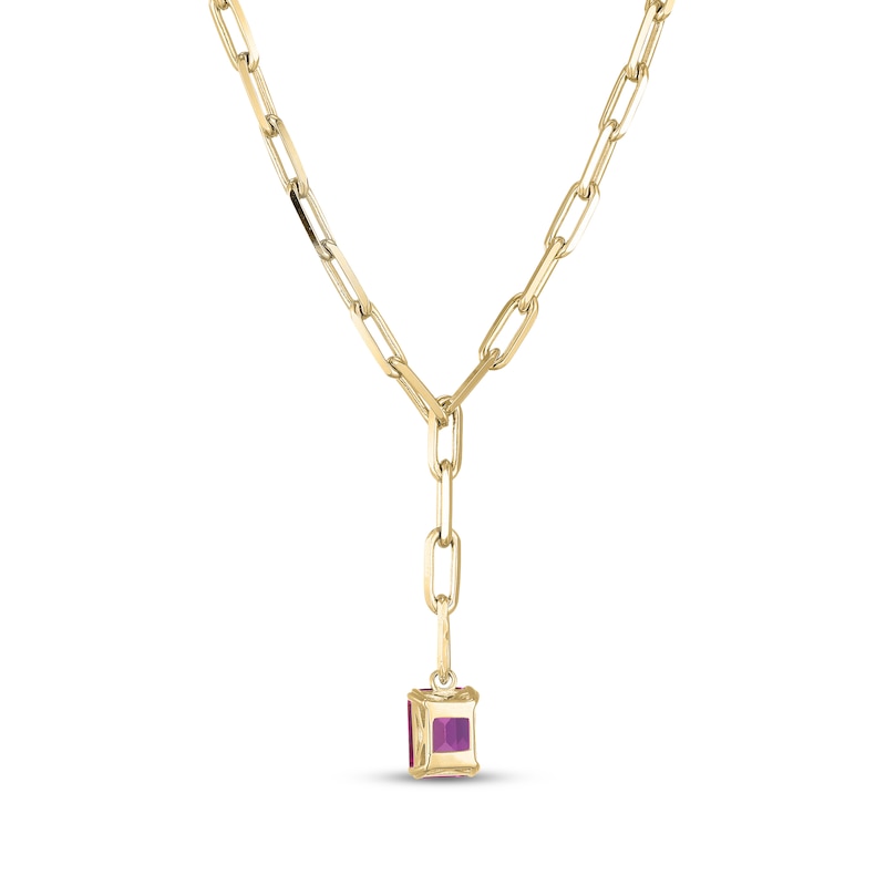 Main Image 3 of STUDIO BY KAY Emerald-Cut Pink Lab-Created Sapphire Y-Drop Necklace 24K Yellow Gold Vermeil Sterling Silver 18"