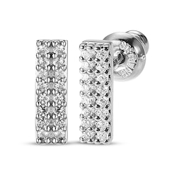Diamond Double Row Bar Stud Earrings 1/6 ct tw Sterling Silver