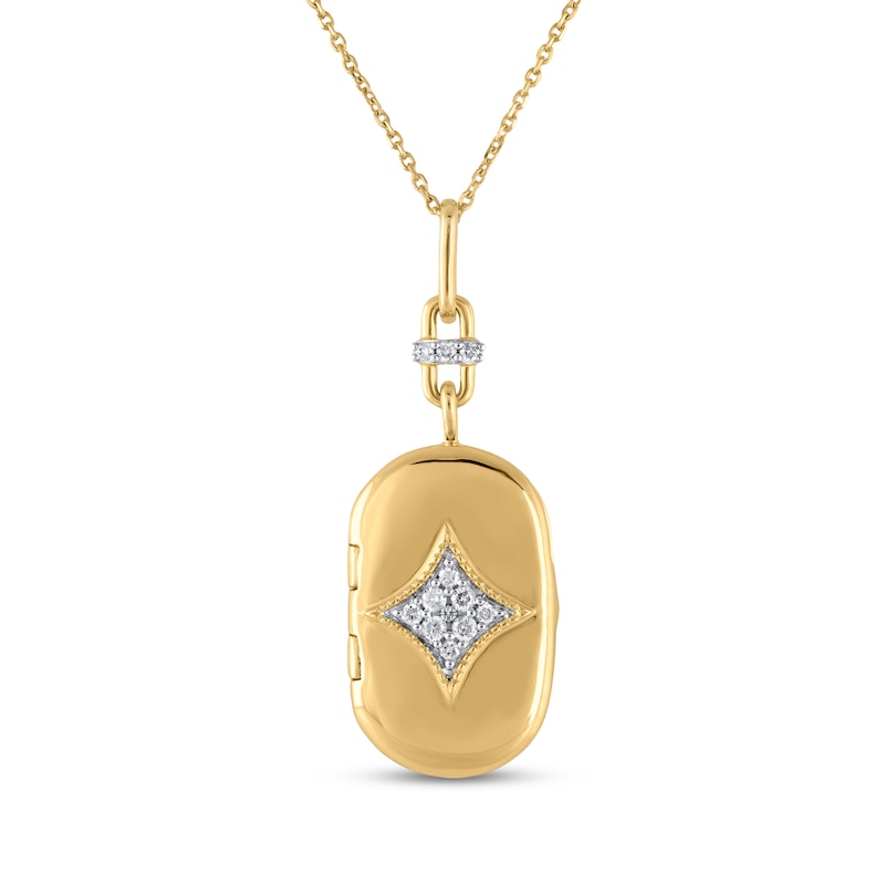 Main Image 1 of Diamond Oblong Locket Necklace 1/10 ct tw 10K Yellow Gold 18"