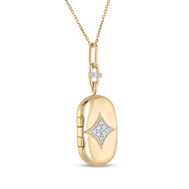 Main Image 2 of Diamond Oblong Locket Necklace 1/10 ct tw 10K Yellow Gold 18"