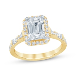 KAY Bow Collection Emerald-Cut Lab-Grown Diamond Halo Engagement Ring 2 ct tw 14K Yellow Gold