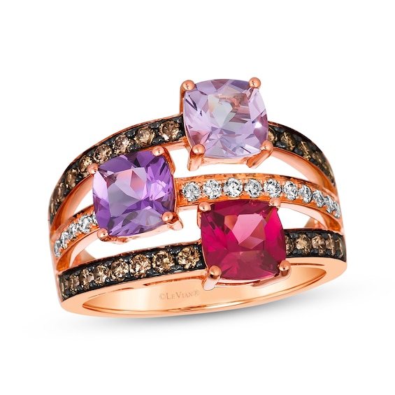 Le Vian Amethyst & Garnet Multi-Row Ring 5/8 ct tw Diamonds 14K Strawberry Gold