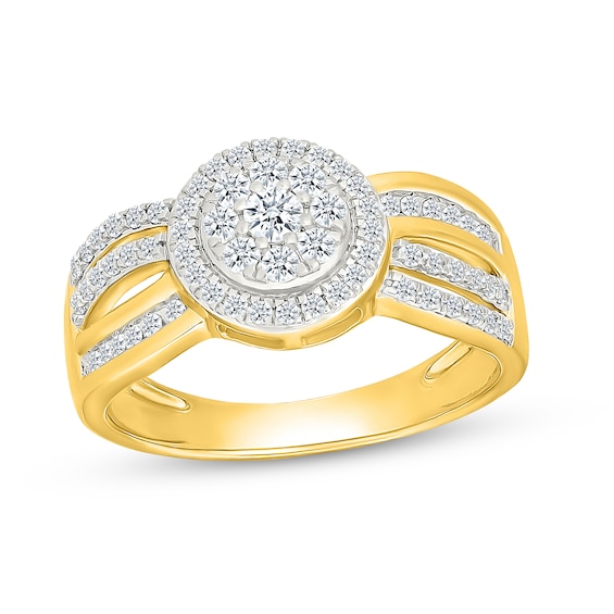 Multi-Diamond Halo Engagement Ring 1/2 ct tw 10K Yellow Gold