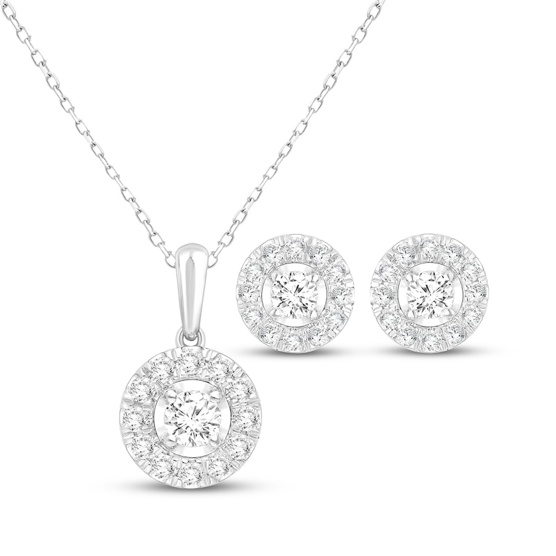 Main Image 1 of KAY Lab-Grown Diamonds Halo Necklace & Stud Earrings Gift Set 1-1/2 ct tw 10K White Gold