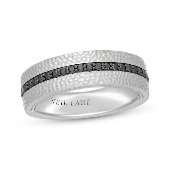 Neil Lane Men's Black Diamond Hammered Wedding Band 1/3 ct tw 14K White Gold