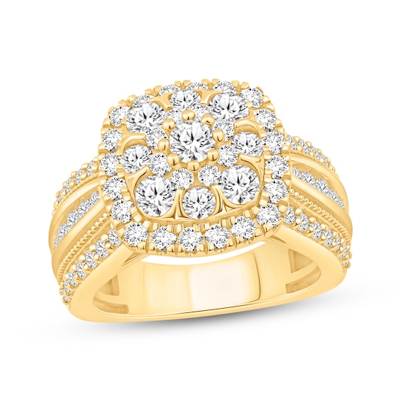 Now + Forever Round-Cut Multi-Diamond Cushion Halo Engagement Ring 2 ct tw 10K Yellow Gold