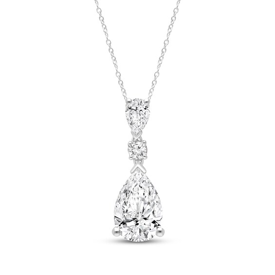 KAY Lab-Grown Diamonds Pear-Shaped & Round-Cut Drop Necklace 3 ct tw 14K White Gold 18"