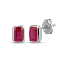 STUDIO BY KAY Emerald-Cut Lab-Created Ruby Bezel-Set Solitaire Stud Earrings Sterling Silver