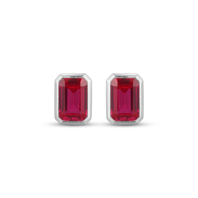 Main Image 2 of STUDIO BY KAY Emerald-Cut Lab-Created Ruby Bezel-Set Solitaire Stud Earrings Sterling Silver
