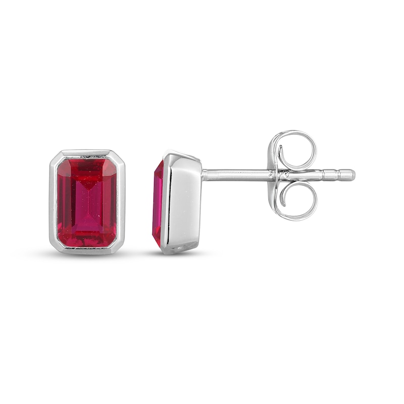 Main Image 3 of STUDIO BY KAY Emerald-Cut Lab-Created Ruby Bezel-Set Solitaire Stud Earrings Sterling Silver