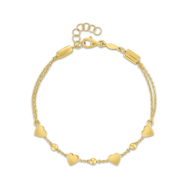 Main Image 1 of Heart & Bead Station Bracelet Semi-Solid 10K Yellow Gold 8.25"