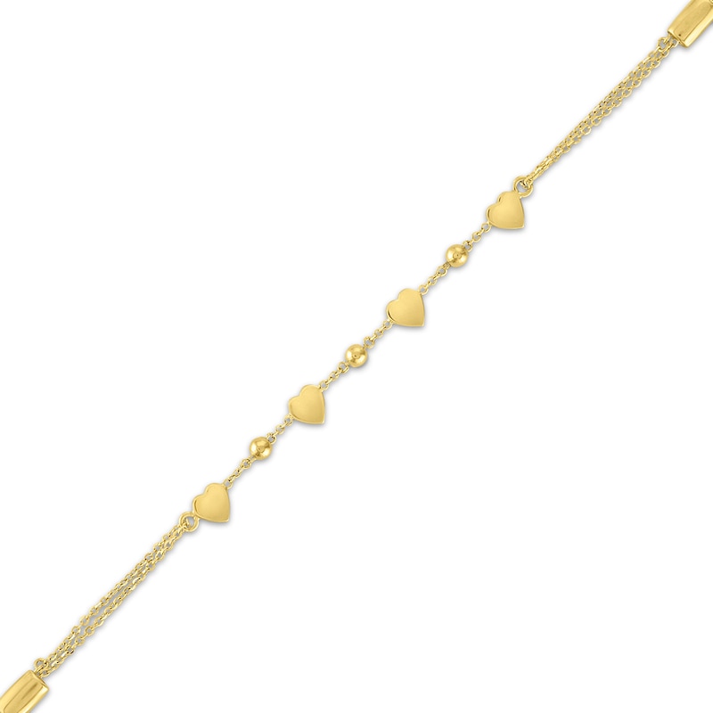Main Image 2 of Heart & Bead Station Bracelet Semi-Solid 10K Yellow Gold 8.25"