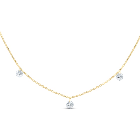 KAY Lab-Grown Diamonds Three-Stone Dangle Station Necklace 1/2 ct tw 10K Yellow Gold 18"