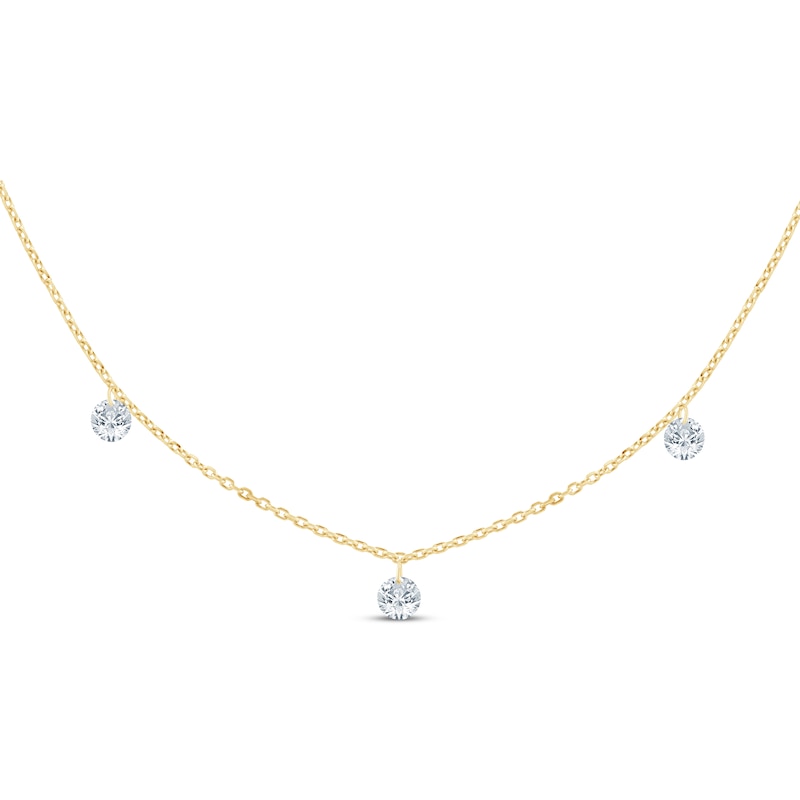 Main Image 1 of KAY Lab-Grown Diamonds Three-Stone Dangle Station Necklace 1/2 ct tw 10K Yellow Gold 18"