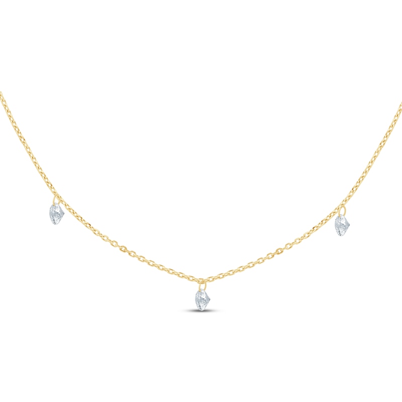 Main Image 2 of KAY Lab-Grown Diamonds Three-Stone Dangle Station Necklace 1/2 ct tw 10K Yellow Gold 18"