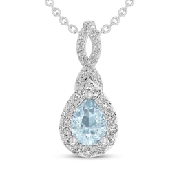 Pear-Shaped Aquamarine & White Lab-Created Sapphire Necklace Sterling Silver 18"
