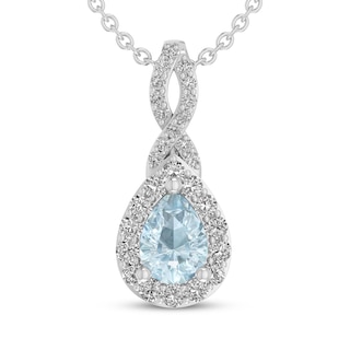 Pear-Shaped Aquamarine & White Lab-Created Sapphire Necklace Sterling Silver 18"