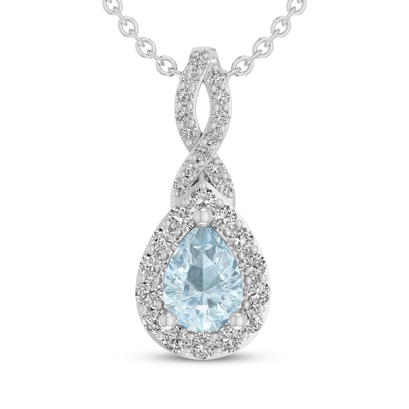 Main Image 1 of Pear-Shaped Aquamarine & White Lab-Created Sapphire Necklace Sterling Silver 18"