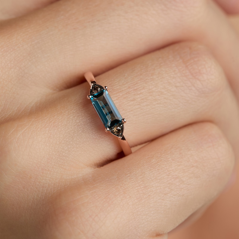 Main Image 4 of Le Vian Baguette-Cut Blue Topaz Ring 1/15 ct tw Diamonds 14K Strawberry Gold