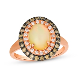Le Vian Oval-Cut Opal Double Halo Ring 1/2 ct tw Diamonds Strawberry Gold