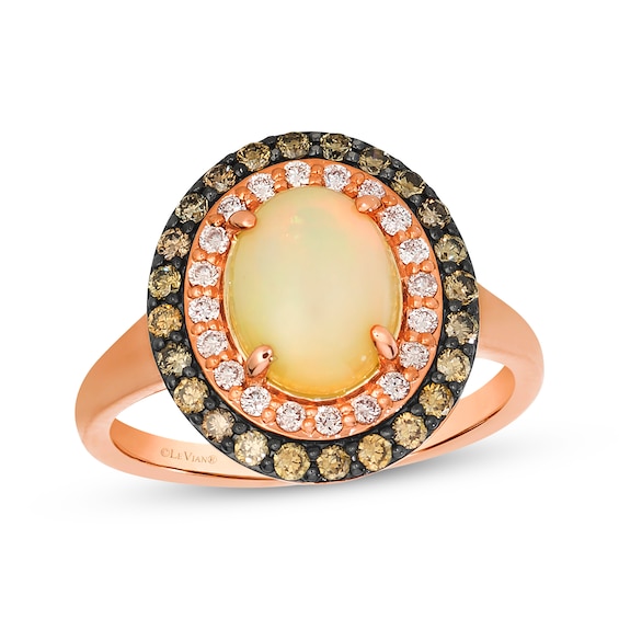 Le Vian Oval-Cut Opal Double Halo Ring 1/2 ct tw Diamonds Strawberry Gold
