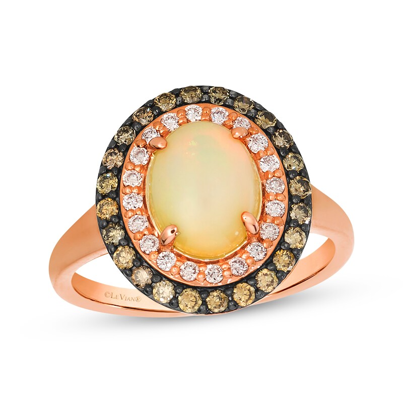 Main Image 1 of Le Vian Oval-Cut Opal Double Halo Ring 1/2 ct tw Diamonds Strawberry Gold