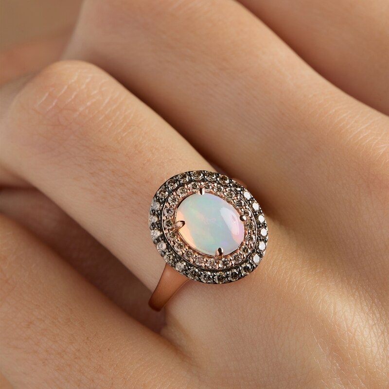 Main Image 4 of Le Vian Oval-Cut Opal Double Halo Ring 1/2 ct tw Diamonds Strawberry Gold