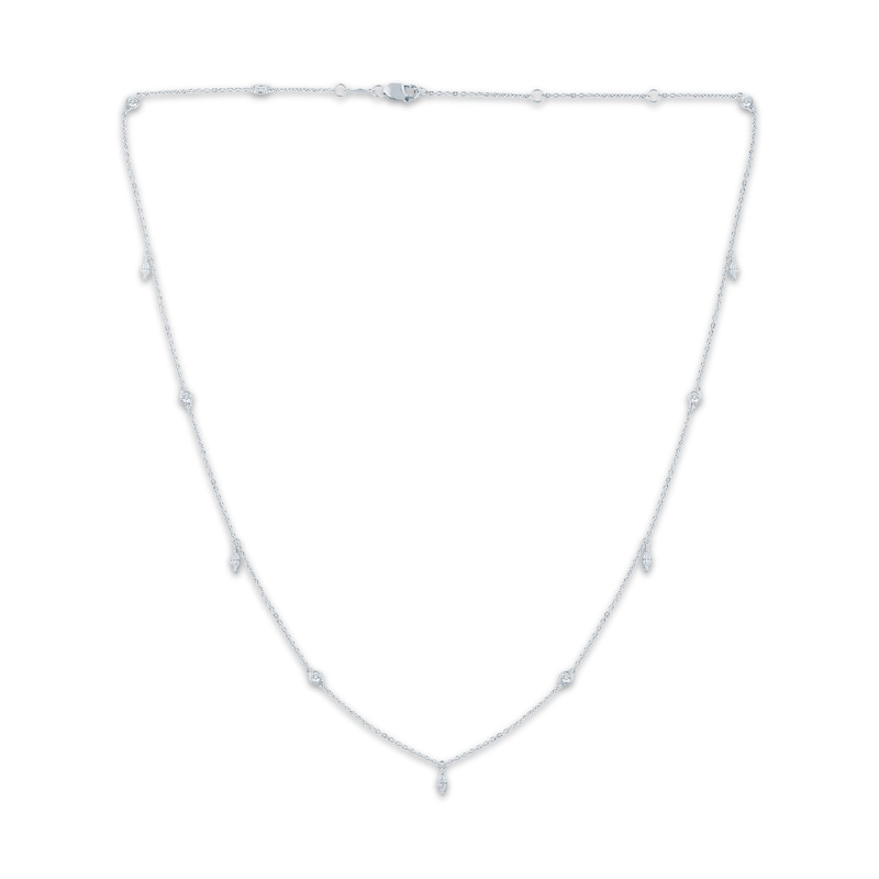 Main Image 1 of Monique Lhuillier Bliss Marquise & Round-Cut Lab-Grown Diamond Dangle Necklace 1/2 ct tw Platinum-Plated Sterling Silver 18"